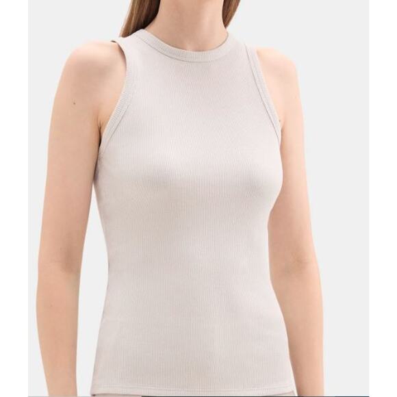Theory Women's Fitted Tank O _ 2 Compact Rib Top Sz P NWT 130 Lunar Rock IRRG - Picture 3 of 8